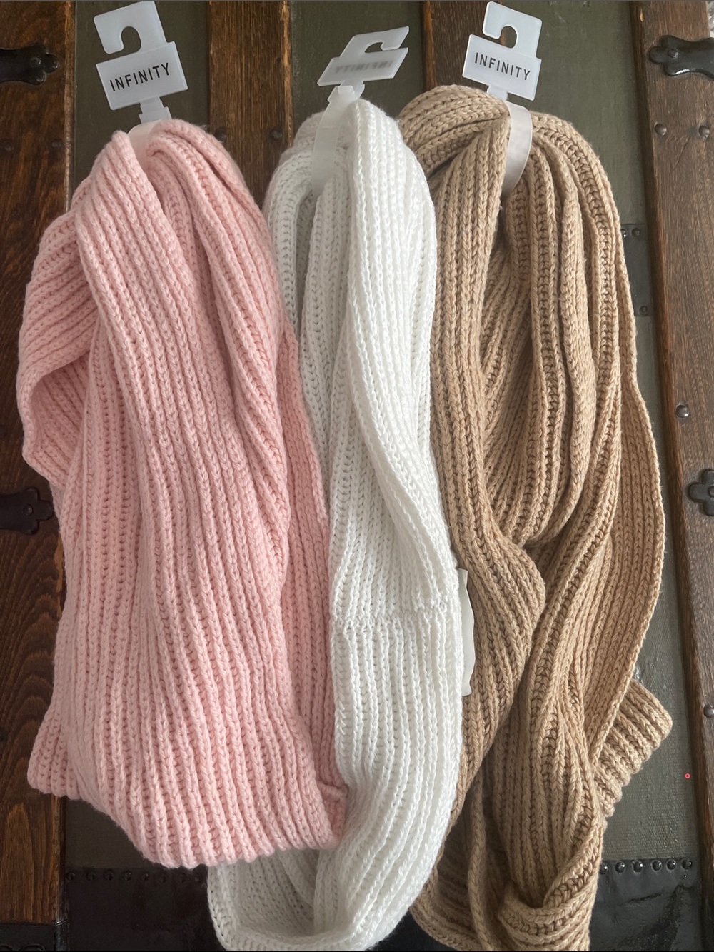 NFINITY Ribbed Knit Infinity Scarves - Pink, White, Beige